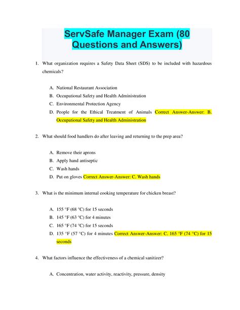 Since these practice <b>tests</b> have 20 <b>questions</b>, you'll need to <b>answer</b> at least 15 of them correctly to achieve a passing score. . Servsafe manager test 90 questions and answers
